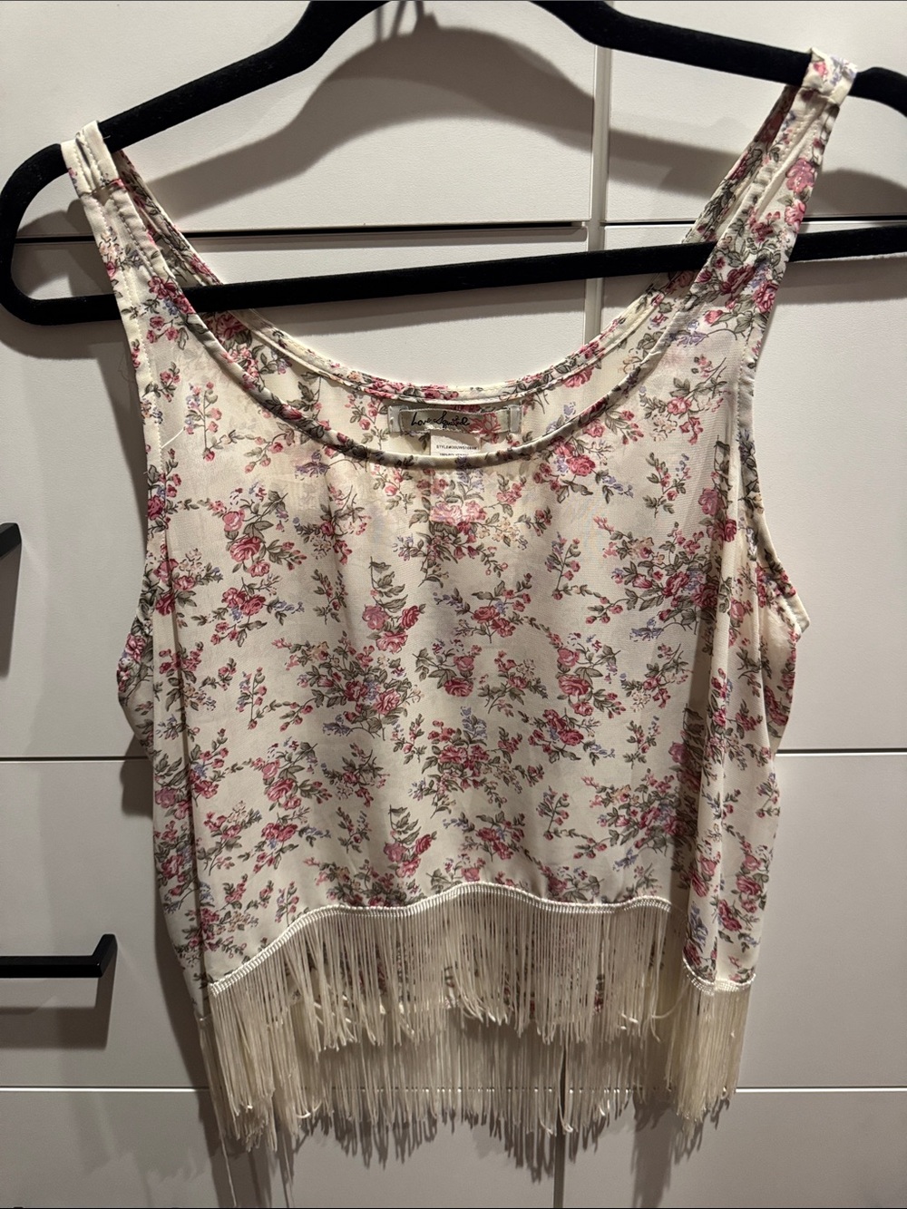 Love Squared Floral Fringe Tank Top - Cream & Pink